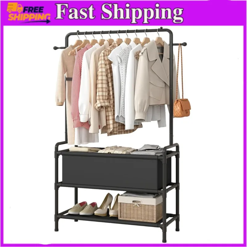 

Clothing Rack with Storage Bag,Non-woven Shelves for Shoes,Multi-Functional Garment Rack for Bedroom,Hallway,Black