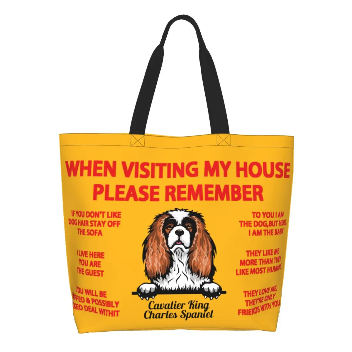 

Reusable Peeking Dog Cavalier King Charles Spaniel Shopping Bag Women Canvas Shoulder Tote Bag Washable Groceries Shopper Bags