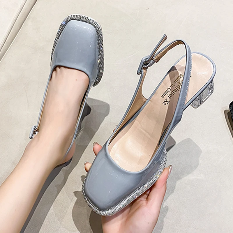 

Crystal High Heels Women Sandals Chunky Pumps 2022 Summer Luxury New Brand Ladies Shoes Slippers Slides Slingback Women Shoes