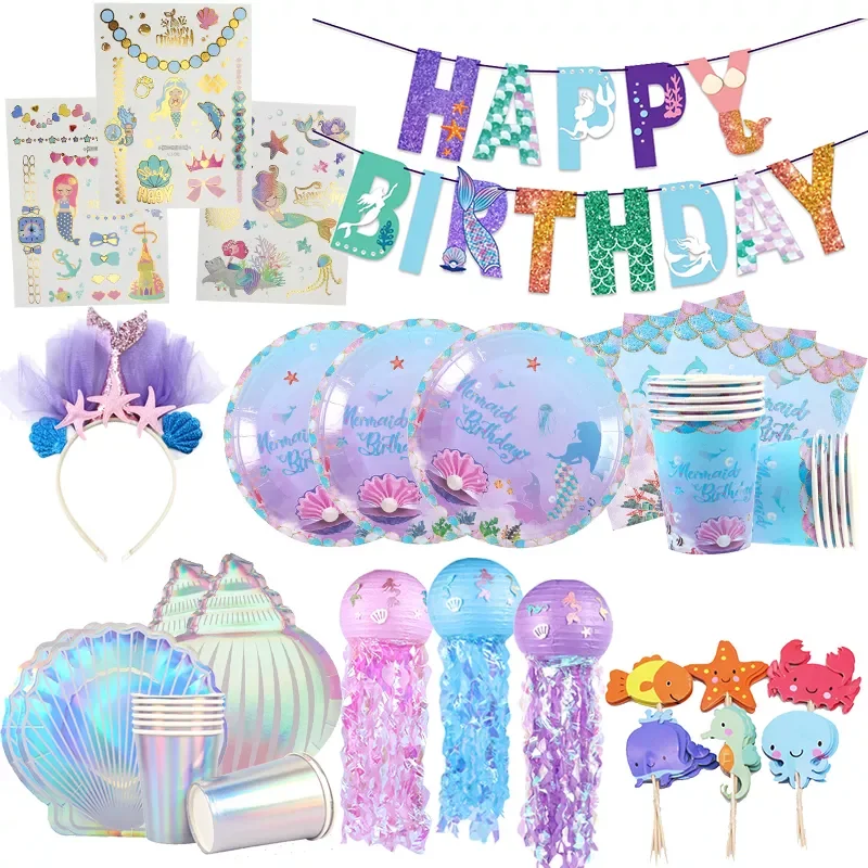 

Mermaid Party Shell Disposable Tableware Under The Sea Party Little Mermaid Baby Shower Girl Birthday Party Favors Wedding Decor
