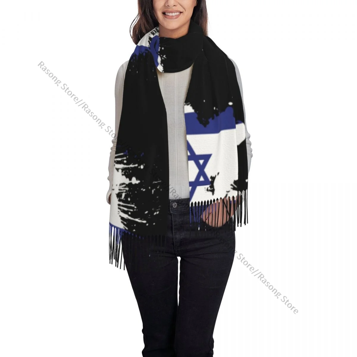 Шарф с кисточками большой размер 196*68 см зимняя теплая шаль из пашмины буфанда