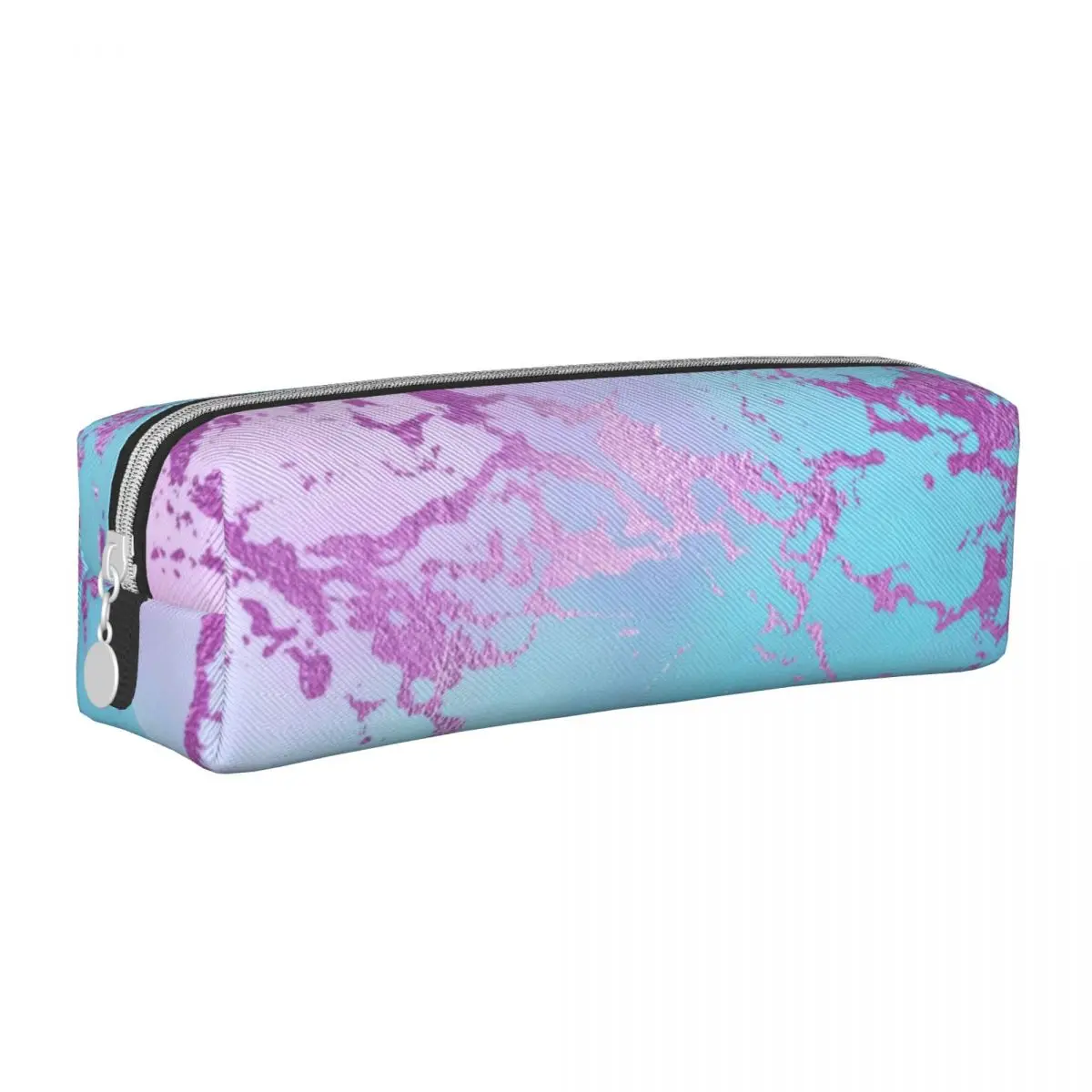 

Pink Blue Purple Ombre Square Pencil Case Glitzy Marble Print Teenager Fashion Leather Pencil Box University Zipper Pen Bag