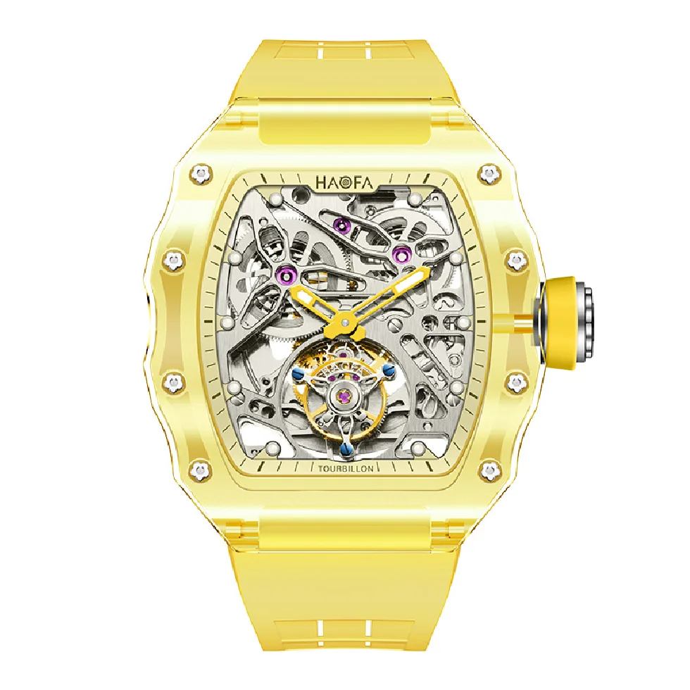 

Haofa Flying Tourbillon Watch for Men Luxury Crystal Transparent Hollowing Waterproof Luminous Automatic Mechanical Watch 2201-1