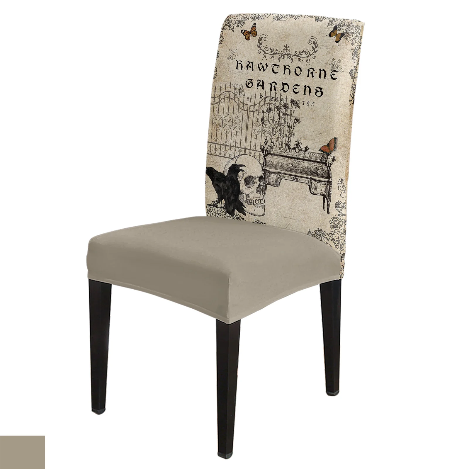 

Хэллоуин ворона Скелет обеденные чехлы на стулья спандекс эластичный чехол на сиденье для свадьбы кухни банкета искусственное сиденье