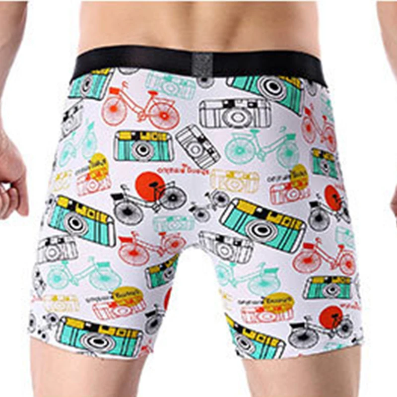 Men's Sports Lengthening Ice Silk Soft Printing Long Boxer Briefs Running Plus Size Men's Boxer Shorts Sports Fitness Underwear