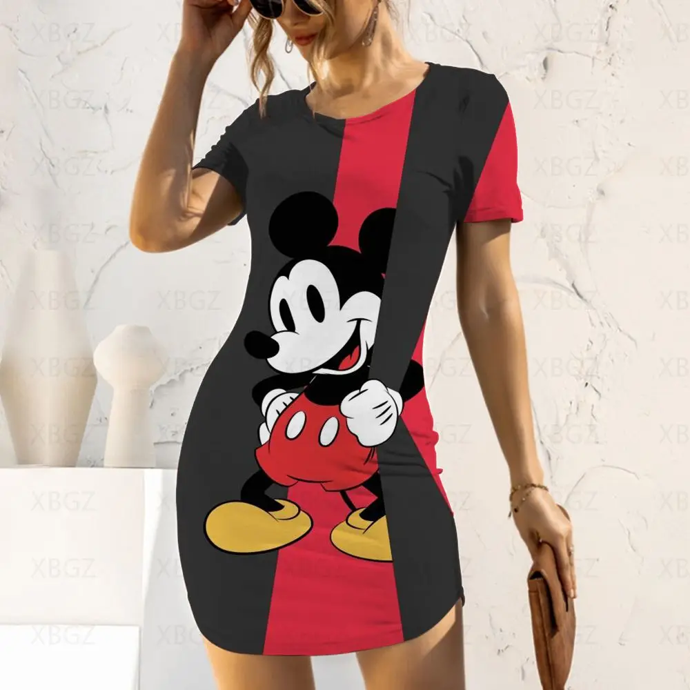 

Elegant Dresses for Women 2022 Tight Mickey Print Casual Women's Dress Top Minnie Mouse Fashion Disney Sexy Slim Fit Summer Sexy