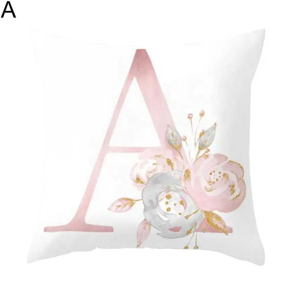 

Cushion Cover Floral Print Pillow Case English Alphabet Waist Wedding Bed Decor