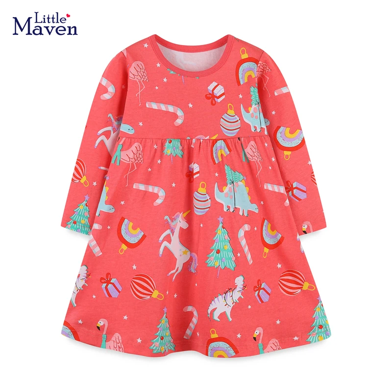 

Little maven Lovely Dress Sweet Color Cotton Unicorn Cartoon Casual Clothes Comfort and Soft for Kids 2-7 year