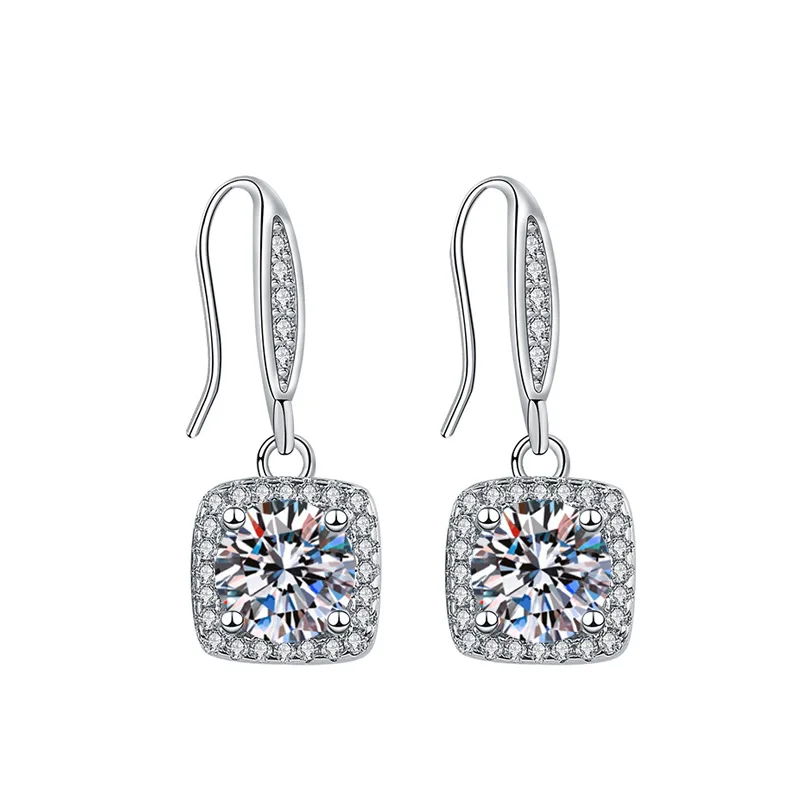 

New temperament imitation Moissanite earrings inlaid full of diamonds high-end square diamond earrings niche girls jewelry