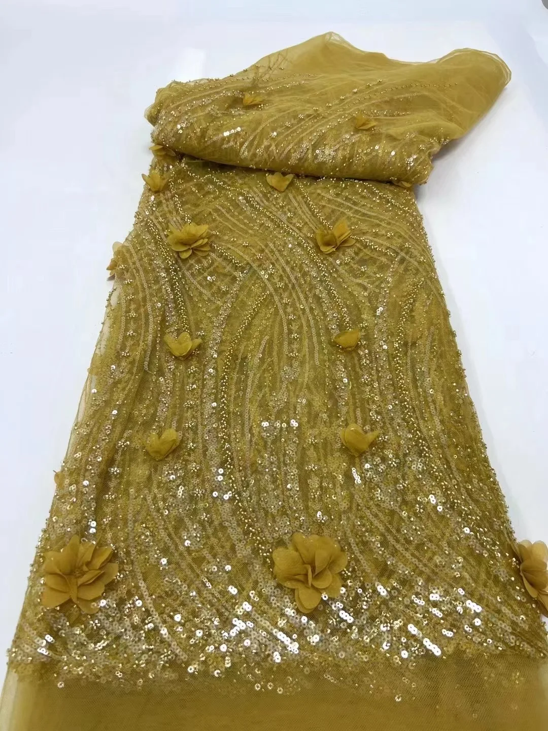 Африканская кружевная ткань с блестками и бисером фиолетовая высокого качества