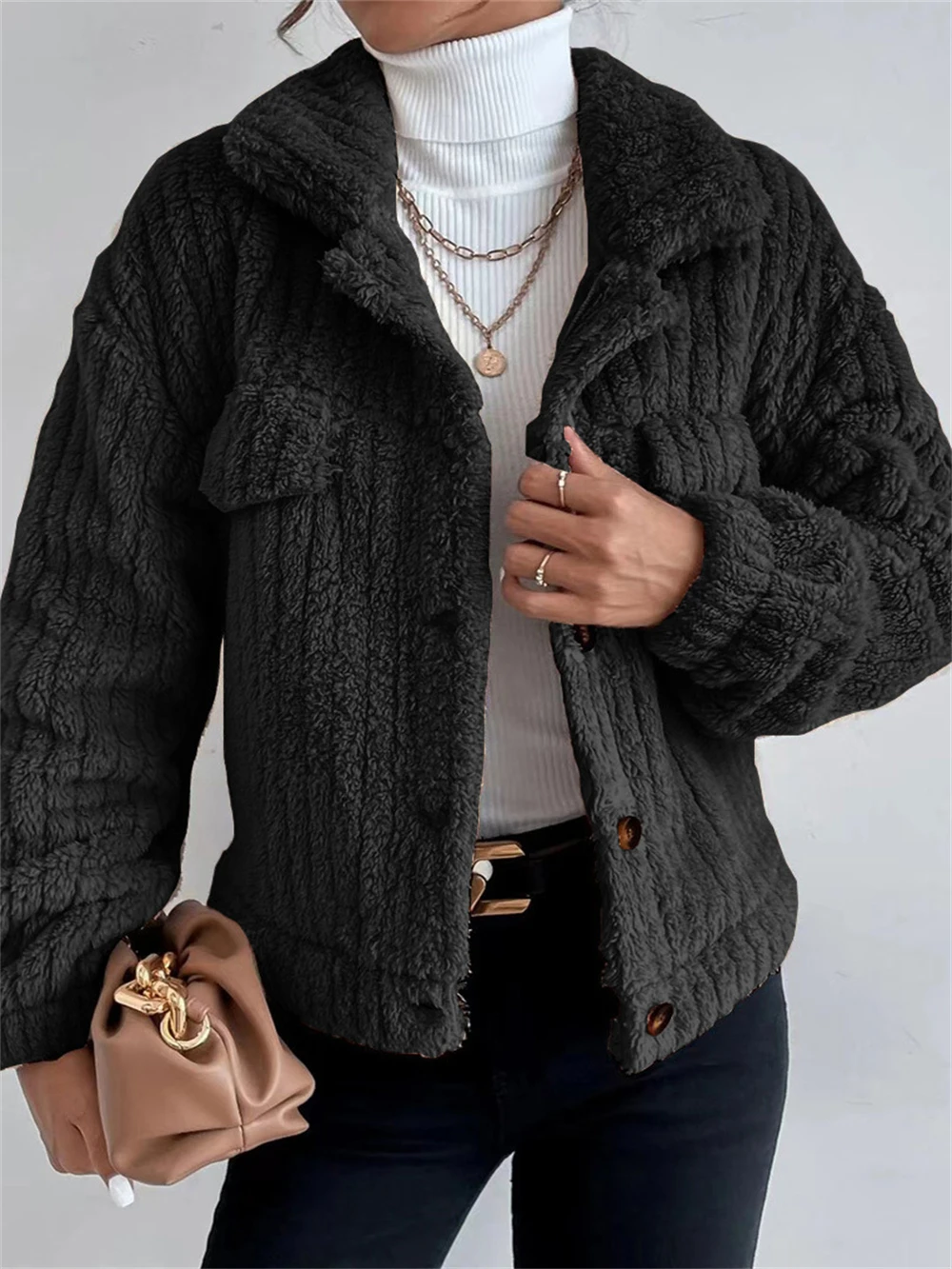 

Charmingtrend Autumn Winter Korean Loose Jackets Women Lapel Fleece Comfortable Casual Women Thick Plush Jacket