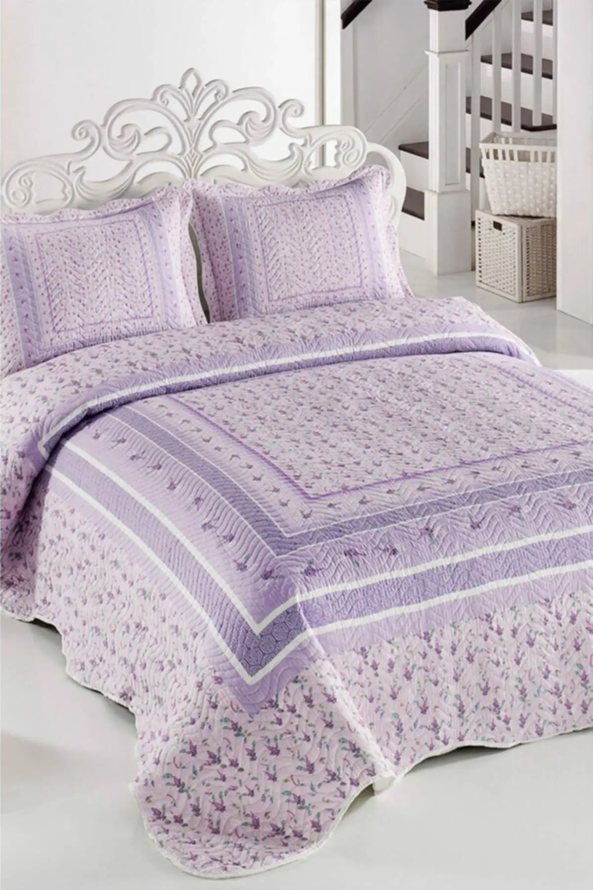 

Sienna Double Personality Quilted Bed Cover Set-Raw White Lilac Polyester Single Size Tubeless Purple Room Textile Home &