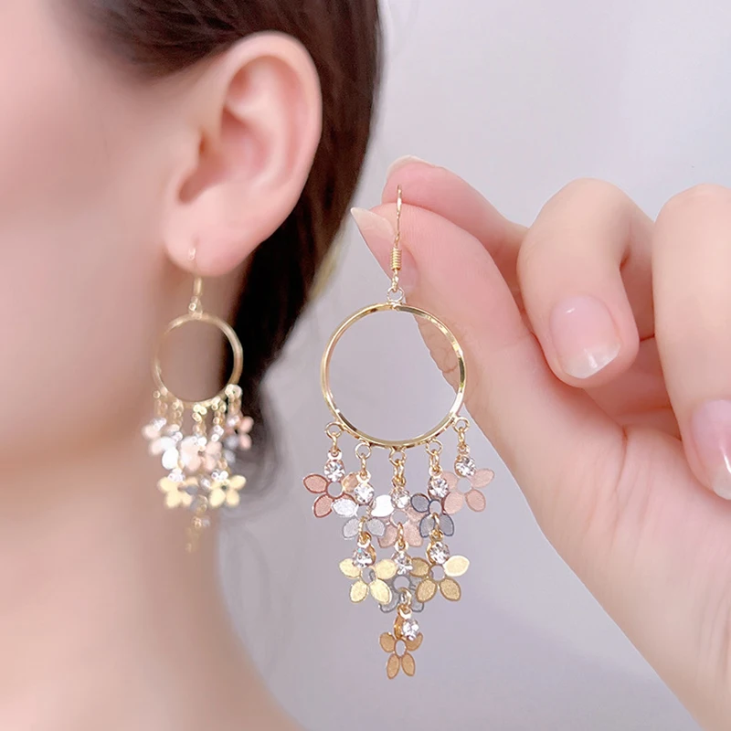 

YAMEGA Bling Bling Charms Hoop Earrings For Women Korean Fashion Long Tassel Rhinestone Earring Party Statement Jewelry Gifts