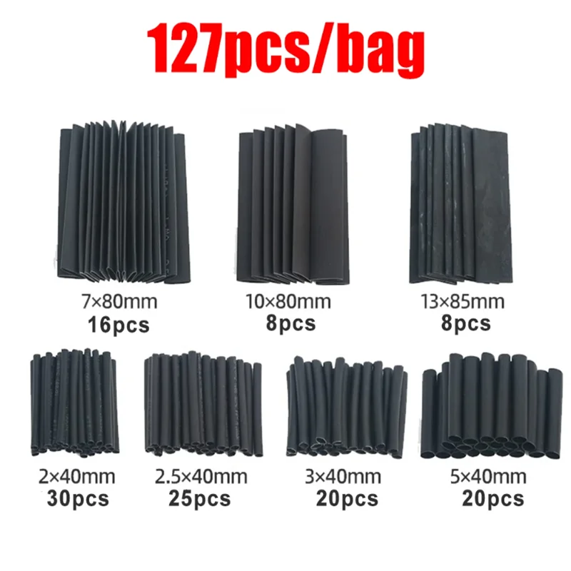 

Набор черных термоусадочных трубок PE 2:1