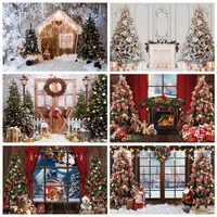 merry christmas window tree gift backdrop baby portrait photocall party decor photography background photo studio photographic