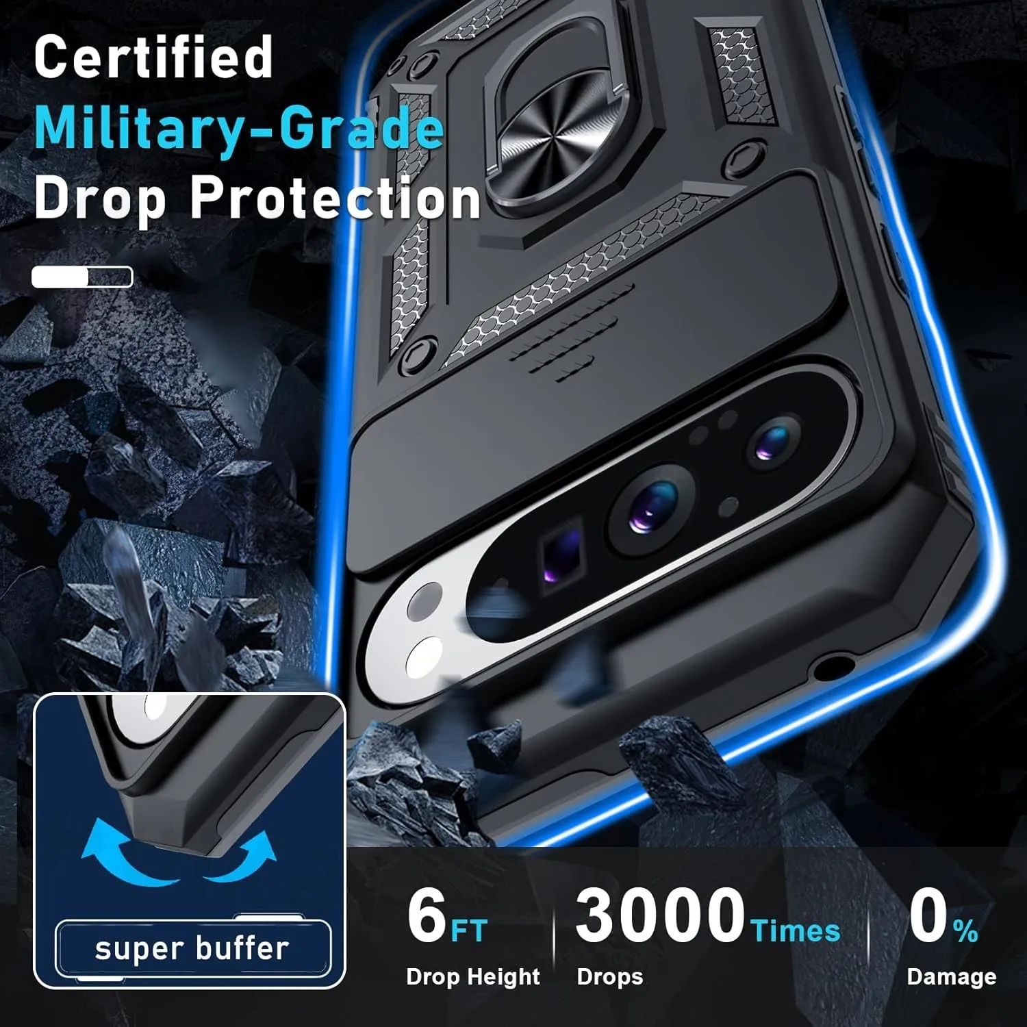 Фото Чехол для Google Pixel 9 Pro XL 9 Pro 9 8A 8 Pro 7A слайд-камера, объектив, военное кольцо, магнитная подставка, бамперы, бронированные чехлы №4