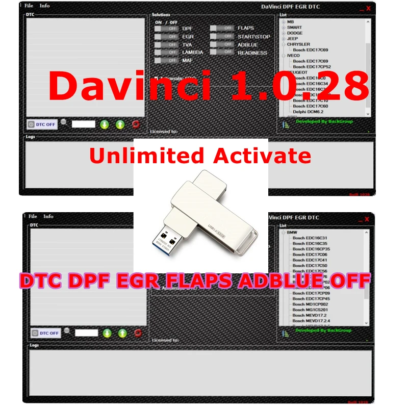 Davinci 1.0.28 Unlimited Activate DPF EGR FLAPS ADBLUE OFF PRO DTC SOFTWARE CHIPTUNING REMAPPING DAVINCI V1.0.28 ECU Programmer