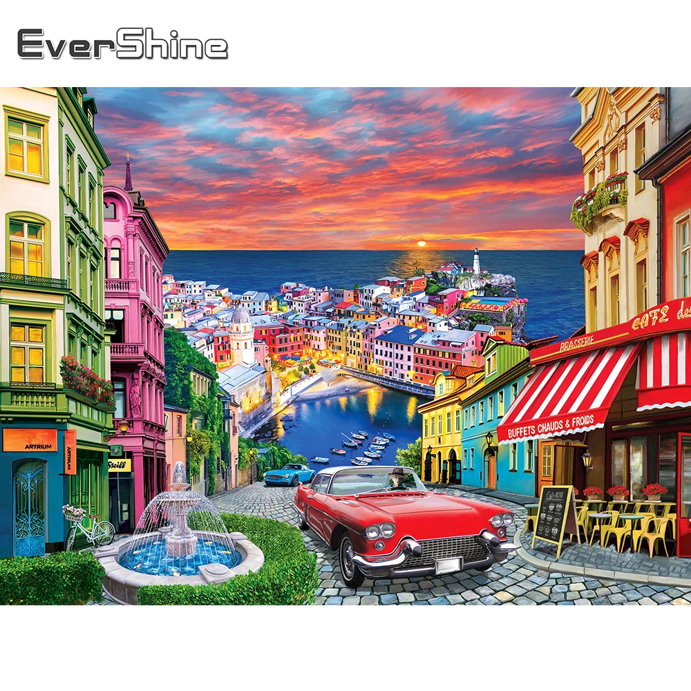 

EverShine алмазная вышивка дом улица новое поступление 5д DIY алмазная мозаика пейзаж городок вышивка крестиком Приморский рукоделие алмазная жи...