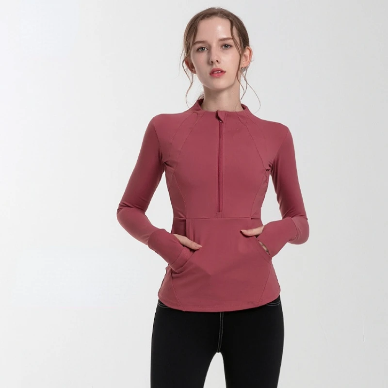 

Half zipper breathable t-shirt elastic tight fitness suit thin sports top running suit long sleeve
