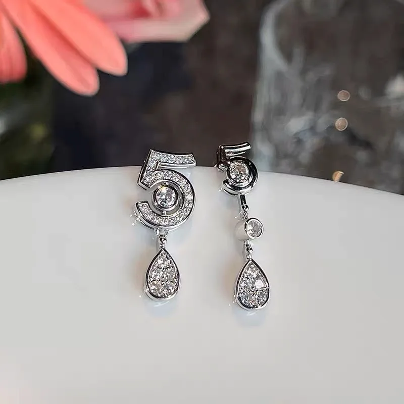 

ZLIDIN Small Water Droplets Style Perfume Necklace Color Zircon Number 5 Pendant For Women Fashion Jewelry