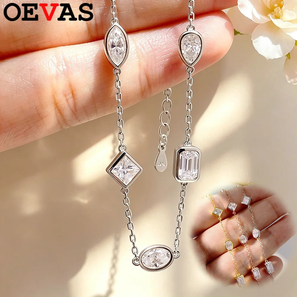 Фото Браслеты OEVAS с овальными/грушевидными муассанитами 0.5 карата, 15+5 см, из серебра S925 с покрытием из 18-каратного золота, цепочка на запястье для женщин, изысканные ювелирные изделия, подарок №1