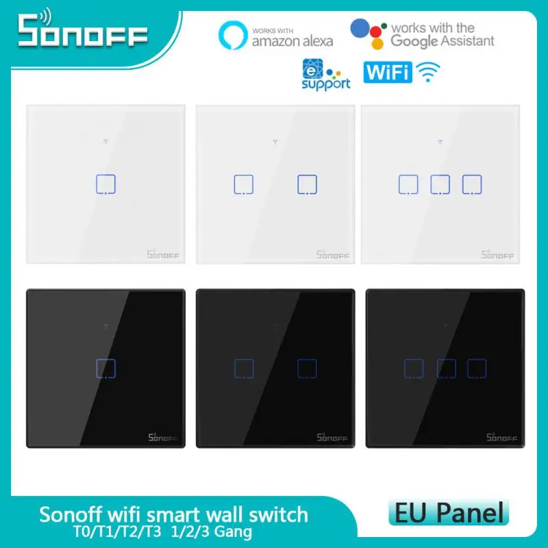 

Умный настенный сенсорный выключатель SONOFF T1/T2/T3/T0 EU/UK/US 1/2/3, Wi-Fi, управление через приложение Ewelink/RF433/Голосовое управление/сенсорное управление