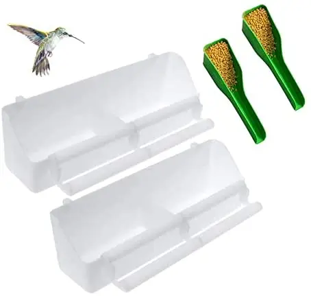 

ADAMCONG 2 Pcs Bird Feeder with Spoons, White Bird Food Bowl Cups, Plastic Bird Waterer Food Feeder for Birdcage Parrots 1Set