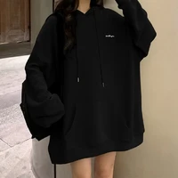 deeptown korean fashion black oversize hoodie women harajuku thin basic solid sweatshirts long sleeve top grey pullover clothing