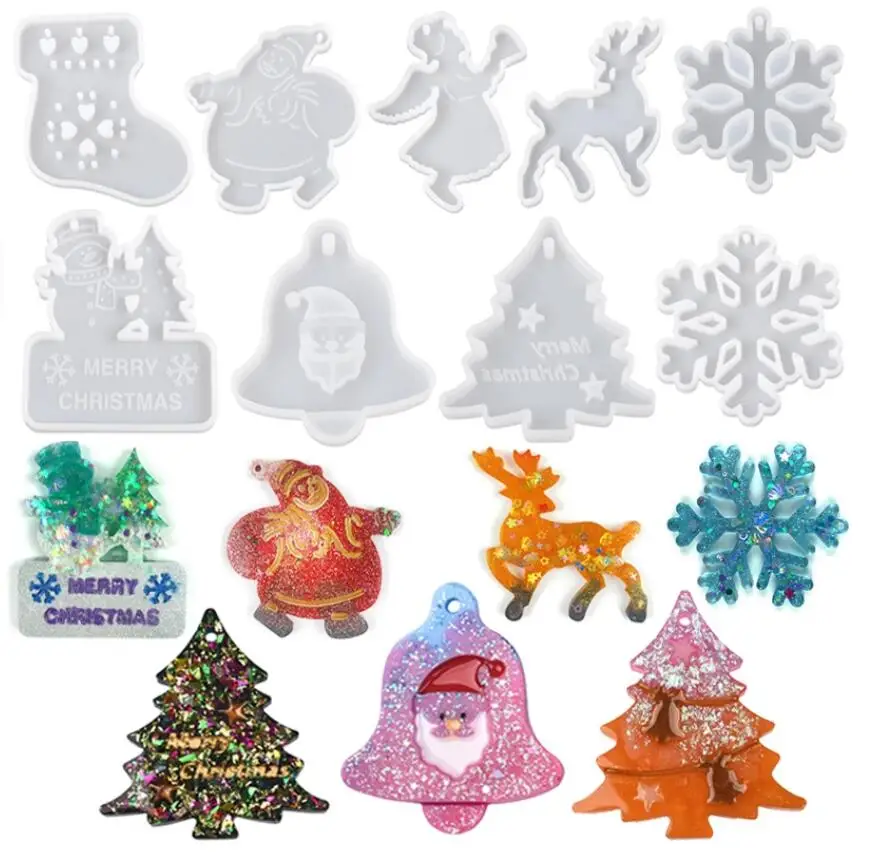 

Christmas Silicone Mold Elk Bell Christmas Tree Pendant DIY Resin Mold Keychain Jewelry Merry Christmas Home Party Decoration