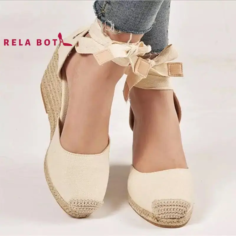 

Summer New Large Size Wedge Heel Sandals Women Thick Bottom Toe Ankle Strap Hemp Rope Sandal Platform Round Toe Strappy Sandals