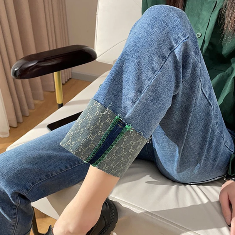 

9235# Spring Summer Denim Maternity Jeans Rolled Up Straight Belly Pants Clothes for Pregnant Women Pregnancy Trousers