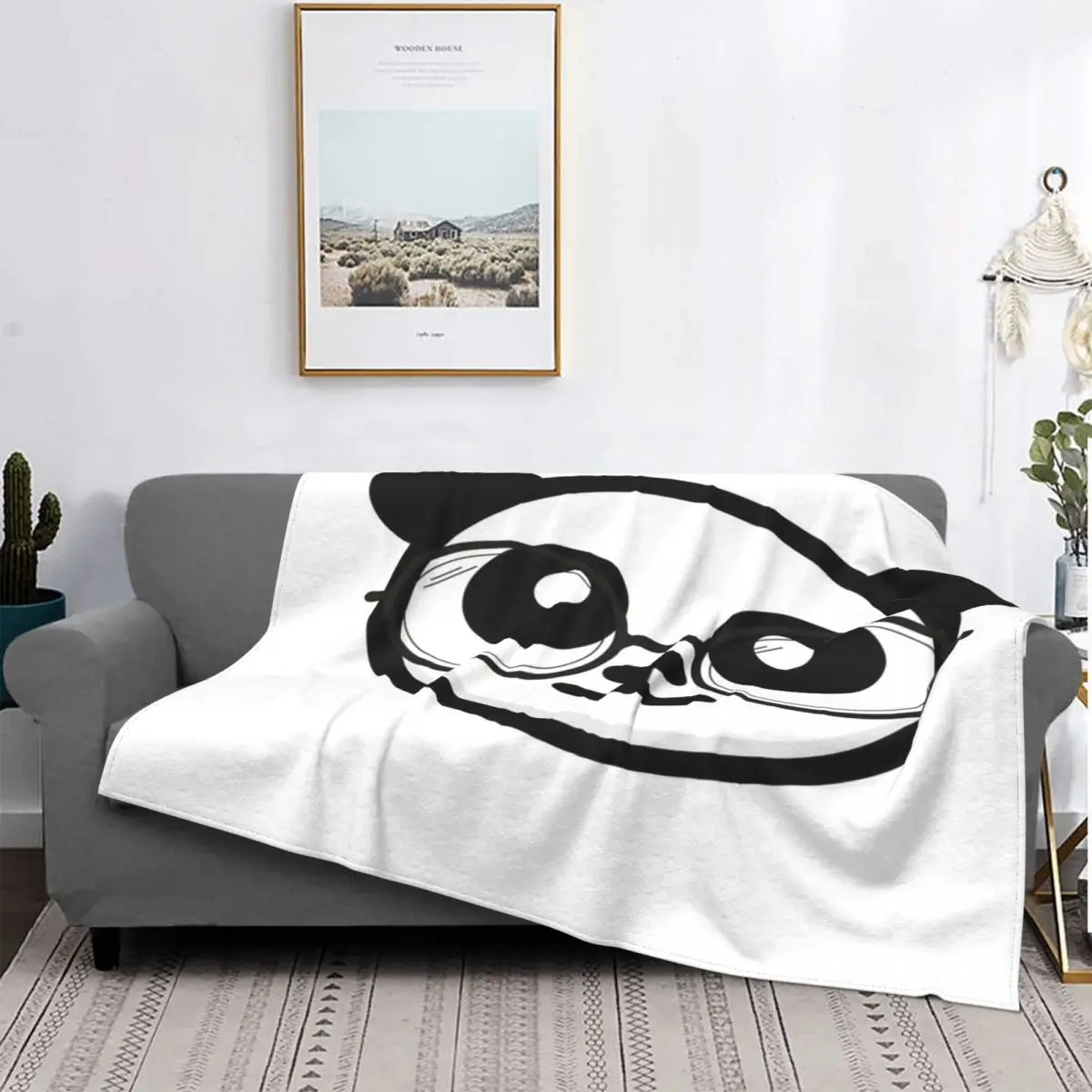

Cubrecama de Panda, colcha de cama a cuadros, toalla de lino, manta de lana, funda para niños