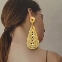 luxury rhinestone earrings for women ladies wedding gold color full stone drop earrings crystal earrings jewelry accessorie