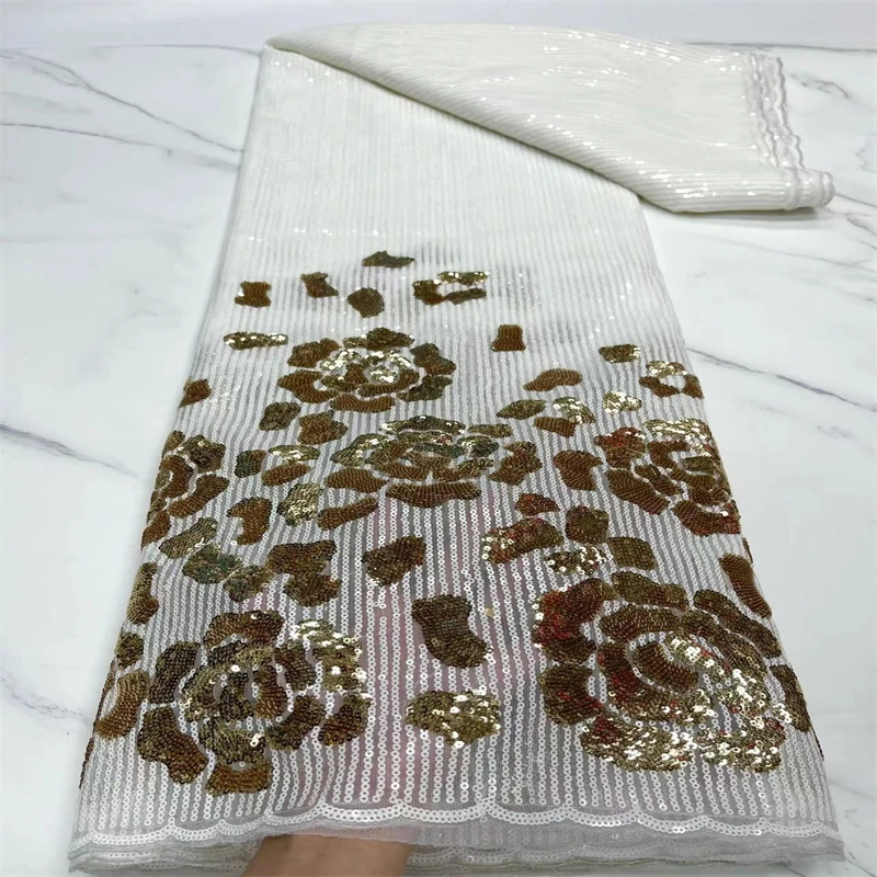 

2022 African Sequence Lace Fabric 5 Yards High Quality Lace French Tulle Lace Fabric Nigerian Wedding Dress Sewing j16-14