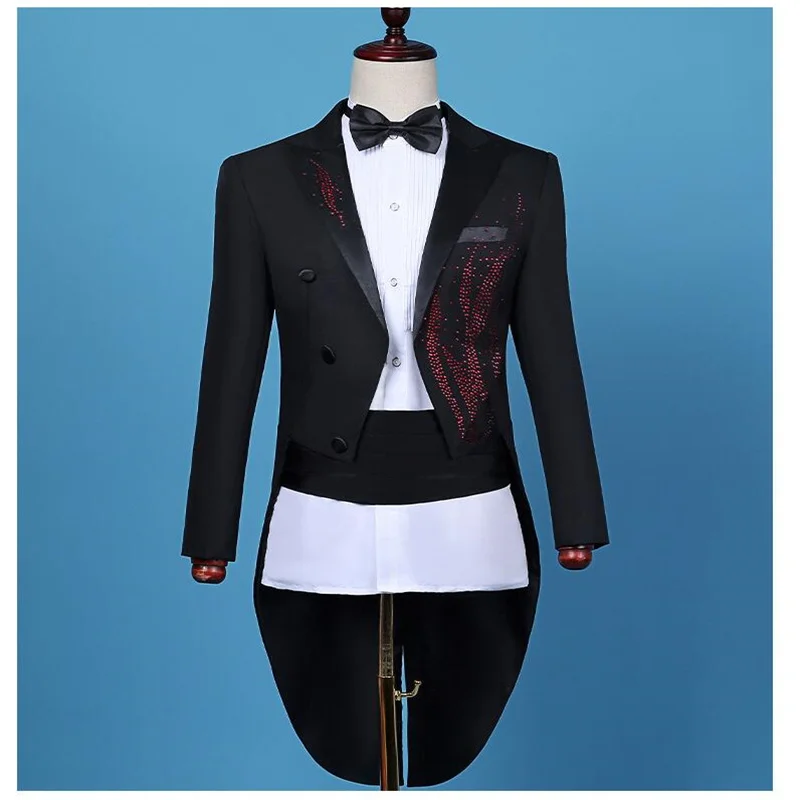 New drill tuxedo suits men's blazers jackets adult singer banquet stick stage performance magician command trajes de hombre