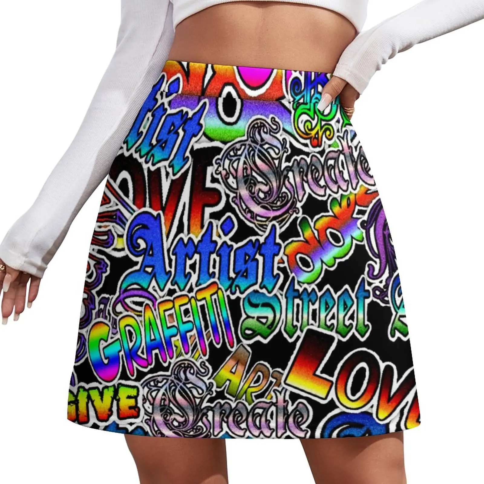 

Colorful Word Graffiti Skirt Letter Art Print Street Fashion Casual Skirts Kawaii Mini Skirt Custom Clothing Birthday Present