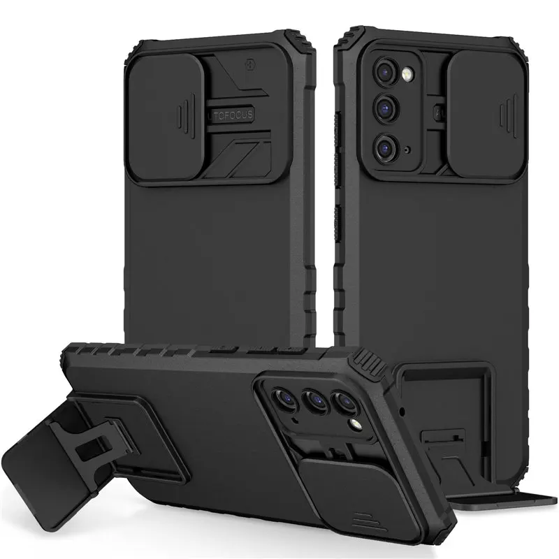 

Shockproof Armor Slide Lens Case for Samsung Galaxy S22 Ultra S21 Plus S20 FE Note 20 A72 A52 A32 A53 A13 A12 5G Kickstand Case