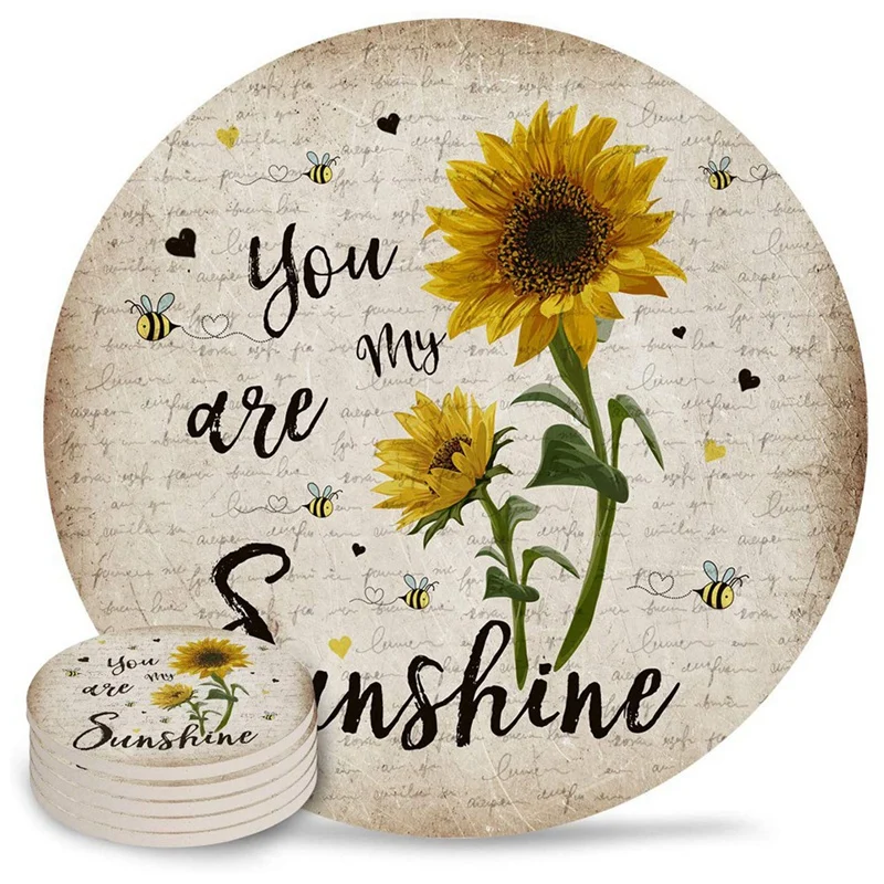 

Подставки для напитков, впитывающая ткань, подставки из подсолнуха с пробковой основой для гостиной, декор для кофейного бара