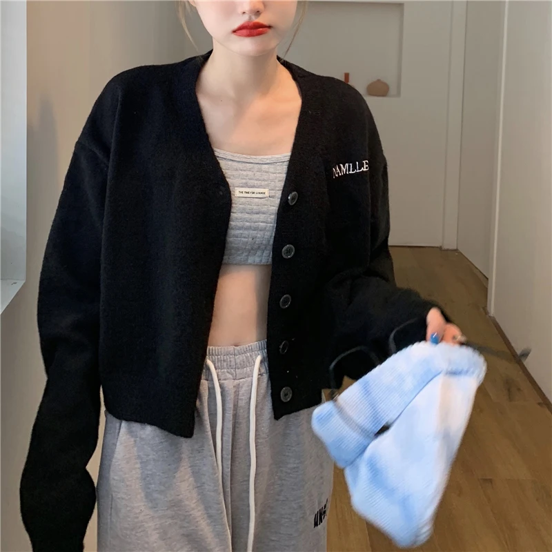 

Fall 2021 autumn women new Hot selling crop top sweater cardigan women korean fashion netred casual knitted ladies tops BAy208
