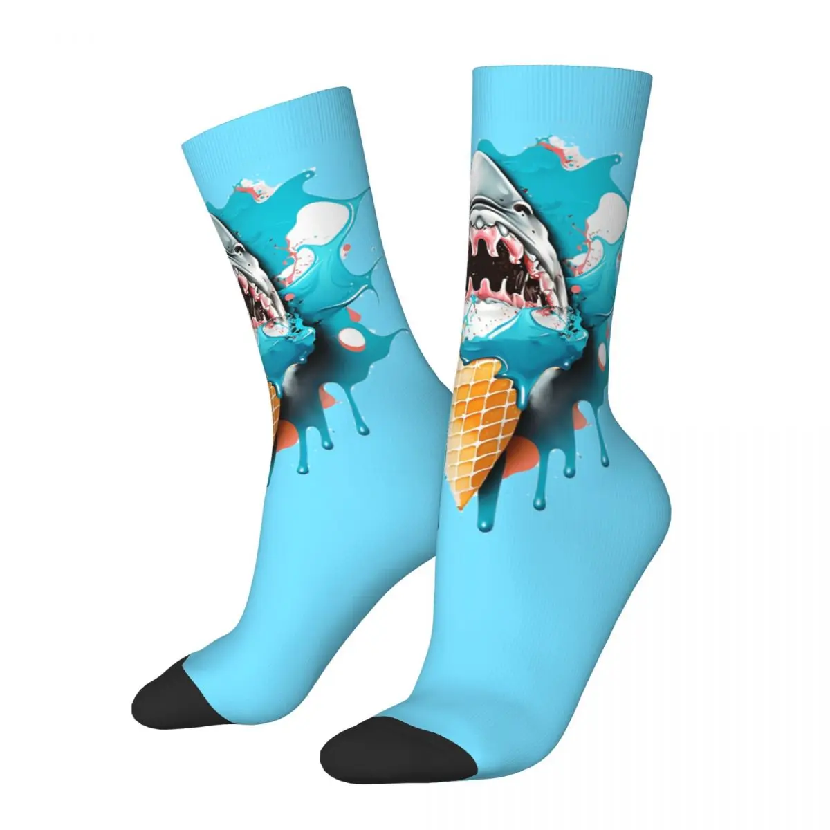 Vintage Ice Cream Shark Crazy Men's compression Socks Unisex Benthos Harajuku Pattern Printed Funny Novelty Happy Crew Sock