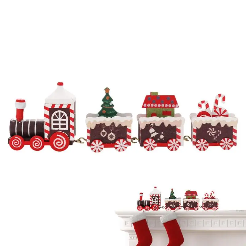 

Christmas Train Ornaments Tabletop Train Set Christmas Wooden Painted Decorations Christmas Table Decorations Party Supplies