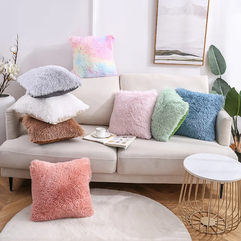 

New Solid Color Sofa Pillow Cover Sea Velvet Office Home Cushion.