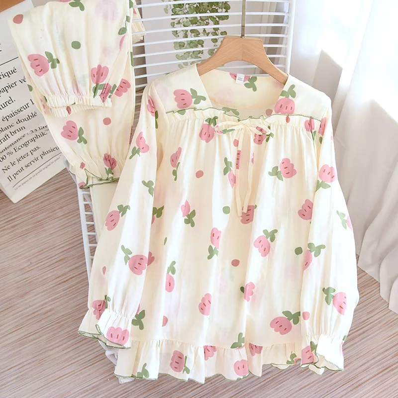 

Sweet and Cute Sleepwear Women's Clothing Set 2 Pieces Cotton Thin Woman Clothes for Women Free Shipping Pullover Long Sleeve