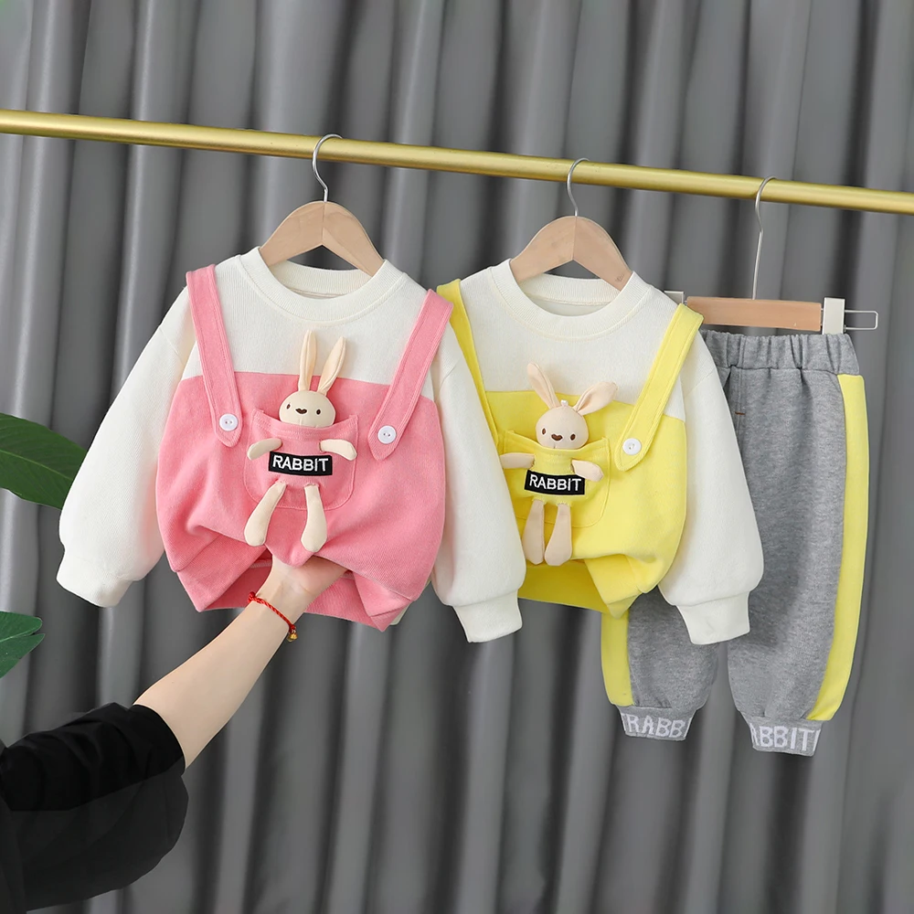 

Spring Girl Sportswear Outfits Cute Rabbit Ornament Long-sleeved Top + Trousers Toddler Girls Clothes Baby Kids Clothes Girls