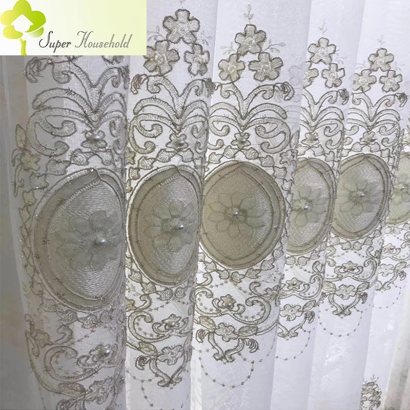 

European Luxury Embroidered Pearl Tulle Curtains for Living Room Curtain Noble Bedroom Sheer Voile Window High Grade Drapes