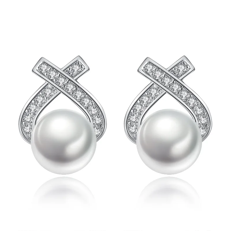 Sweet Cute Personaliyt Silver Simple Geometric Triangle Zircon Freshwater Pearl Earrings Women Christmas  Earings for Women