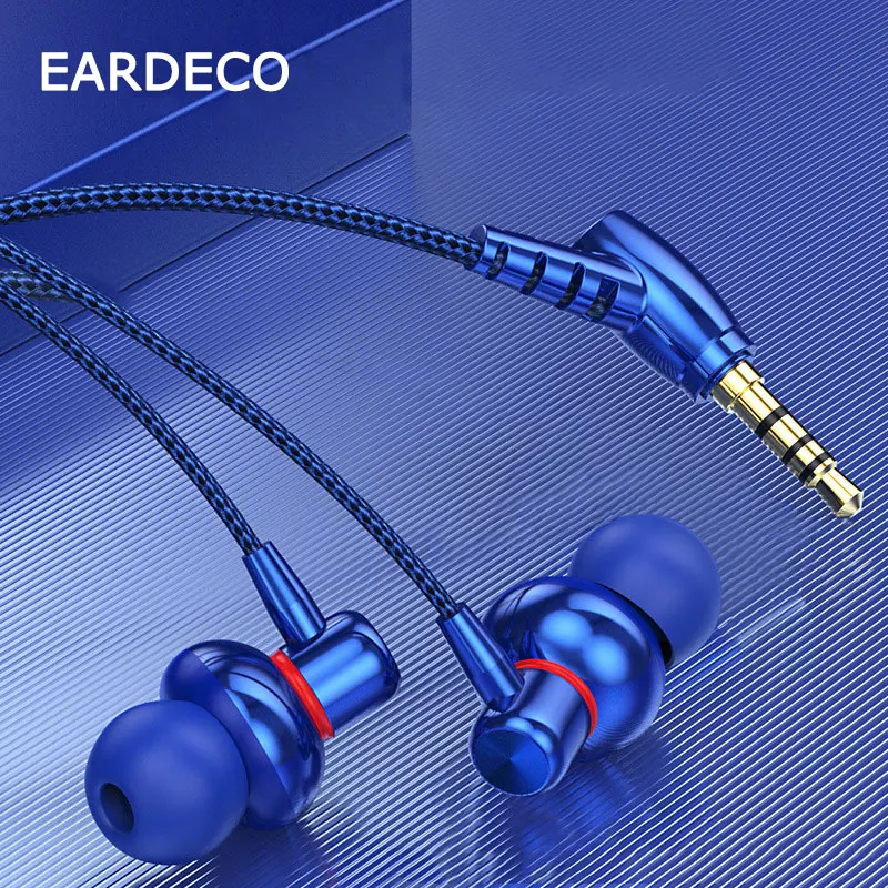 EARDECO-auriculares metálicos con cable y micrófono para móvil, cascos de graves para teléfono, estéreo, con cable trenzado, reducción de ruido, Hifi