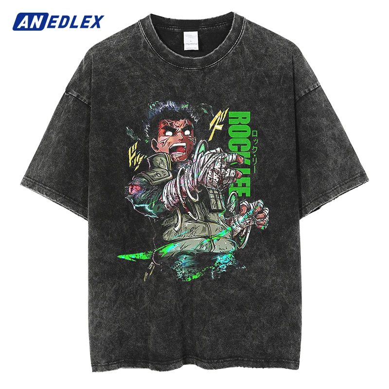

2022 Men Hip Hop Black Washed T-Shirt Streetwear Japan Anime Print T Shirt Harajuku Cotton Casual Tshirt Summer Short Sleeve Top