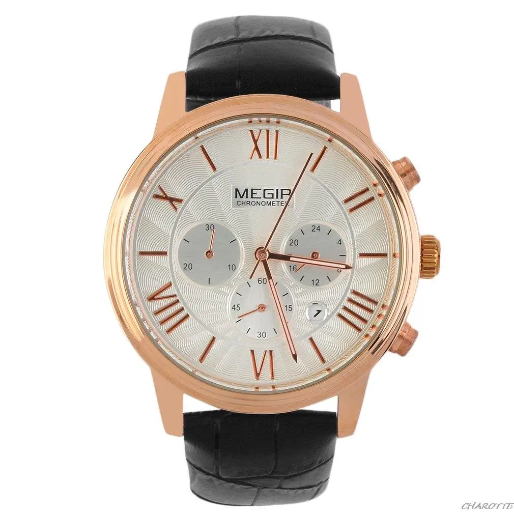 

Luxury Business Men's Watch Leather Band Chronograph Sports Quartz Wristwatch Date Display relogio masculino Hot