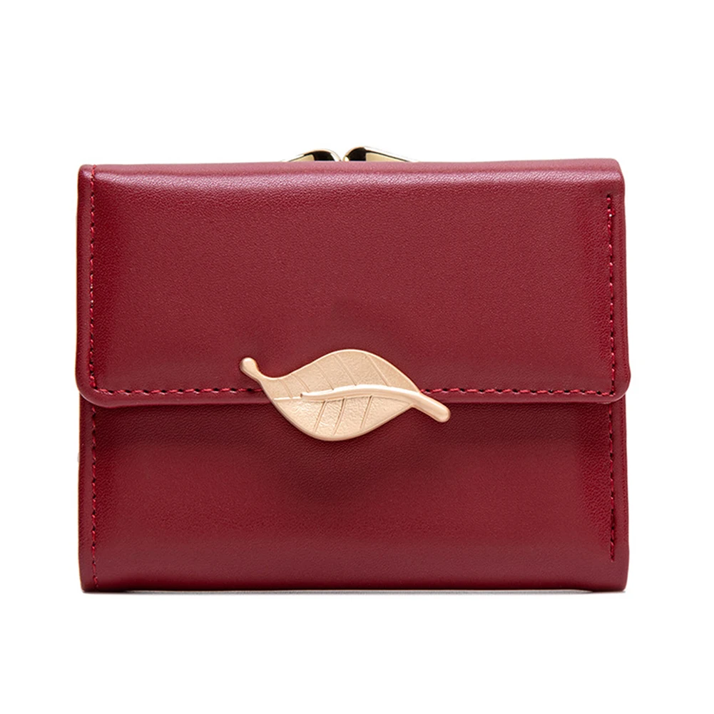 сумка Golden Leaves Buckle Trifold Short Wallet Women Wear-Resistant Ultra-thin Coin Purse Money Card Storage Bags For